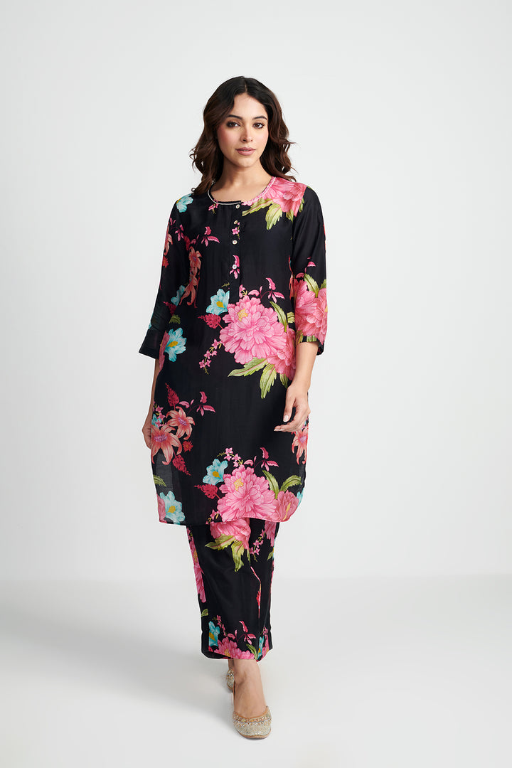 Black Floral Fiesta Kurta Set of 2