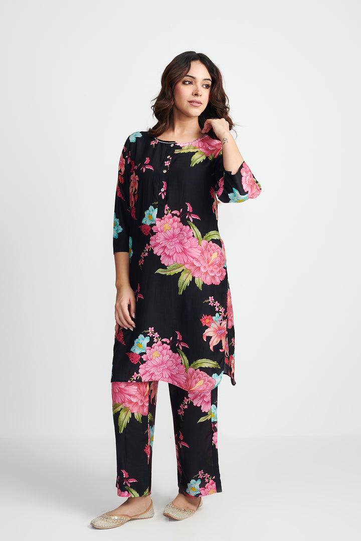 Black Floral Fiesta Kurta Set of 2