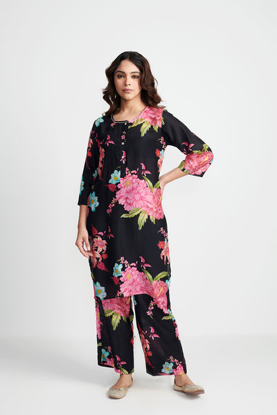 Black Floral Fiesta Kurta Set of 2