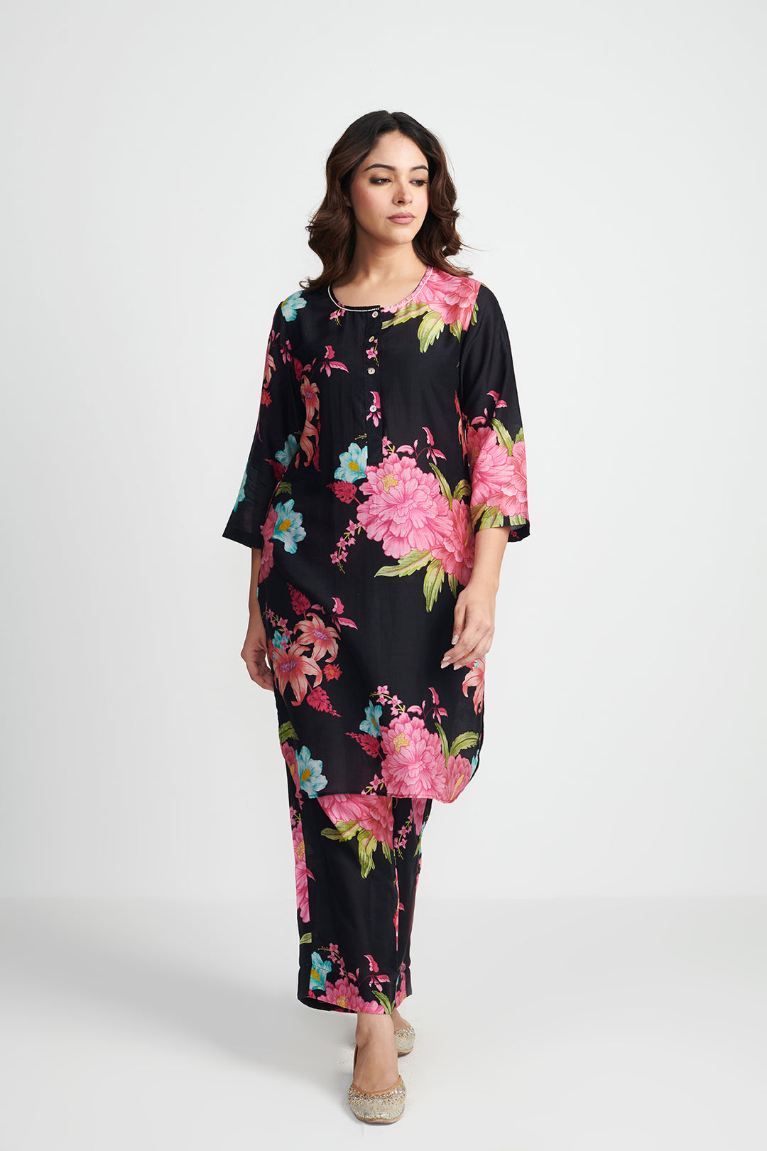 Black Floral Fiesta Kurta Set of 2
