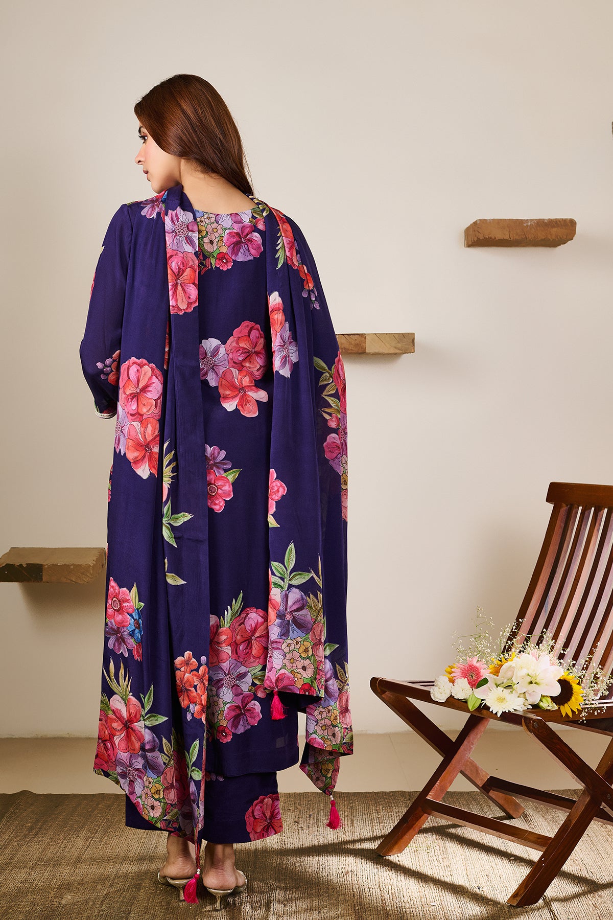 Zoya Purple Hand Embroidered Kurta set of 3