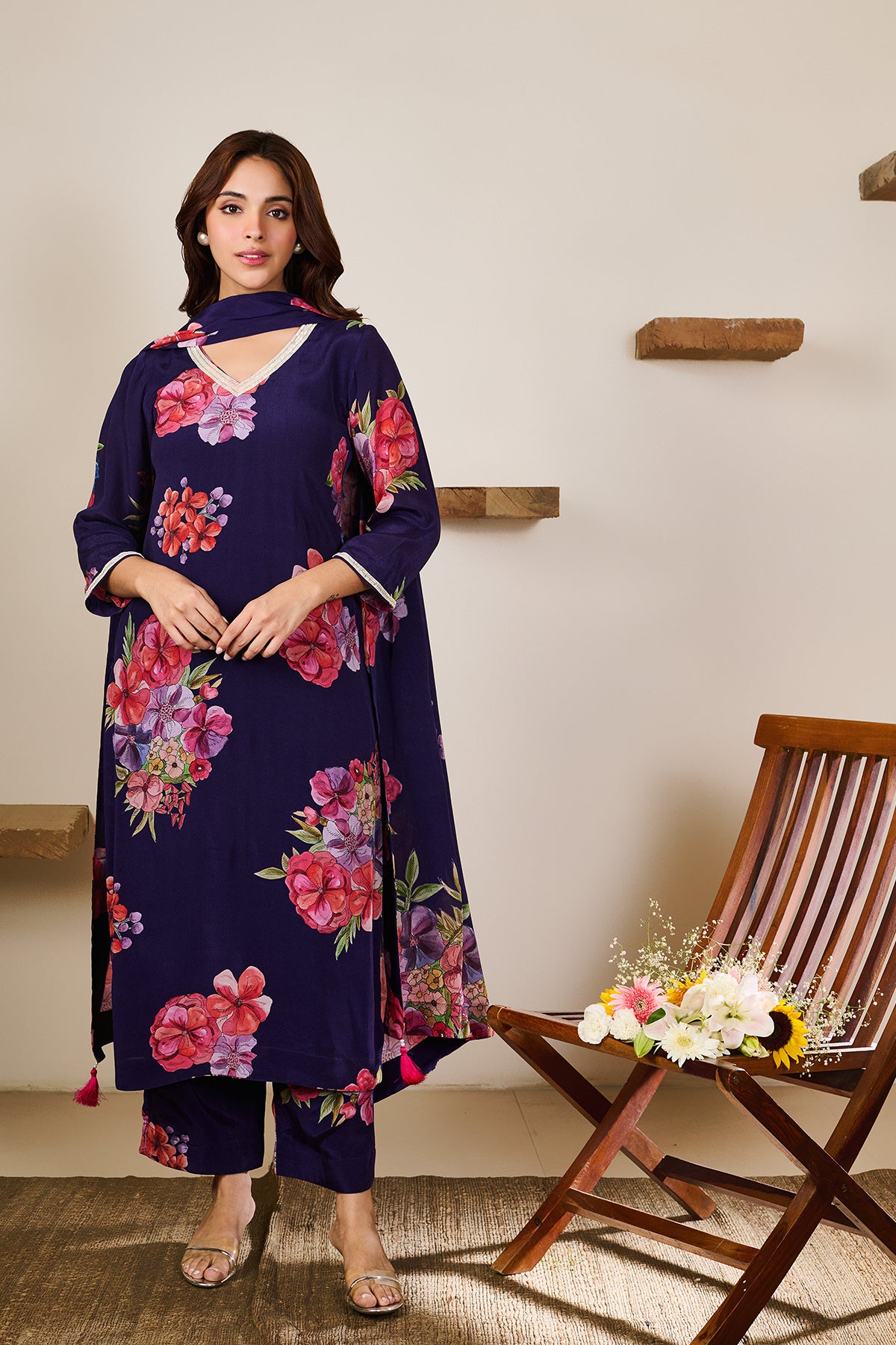 Zoya Purple Hand Embroidered Kurta set of 3