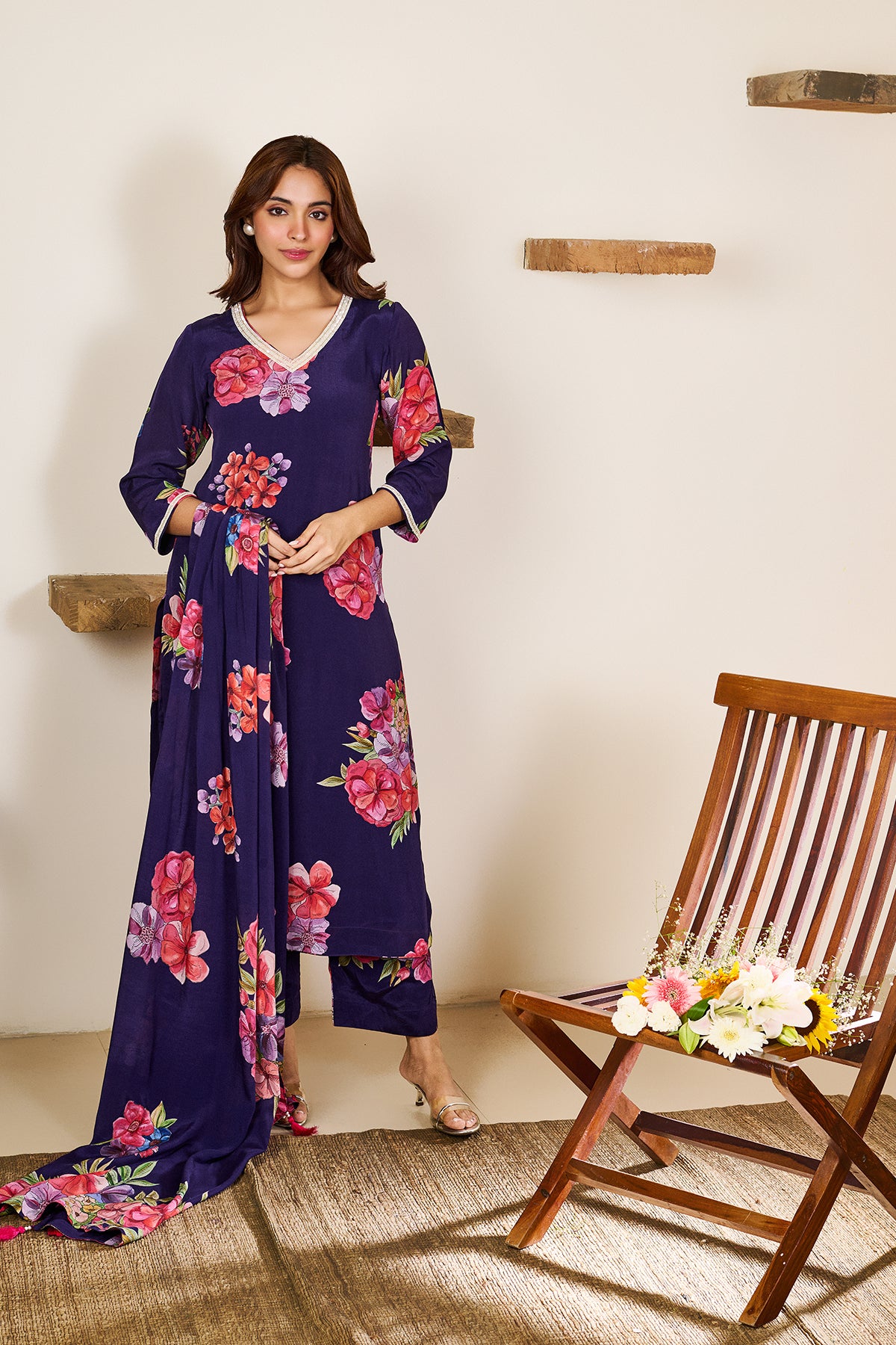 Zoya Purple Hand Embroidered Kurta set of 3