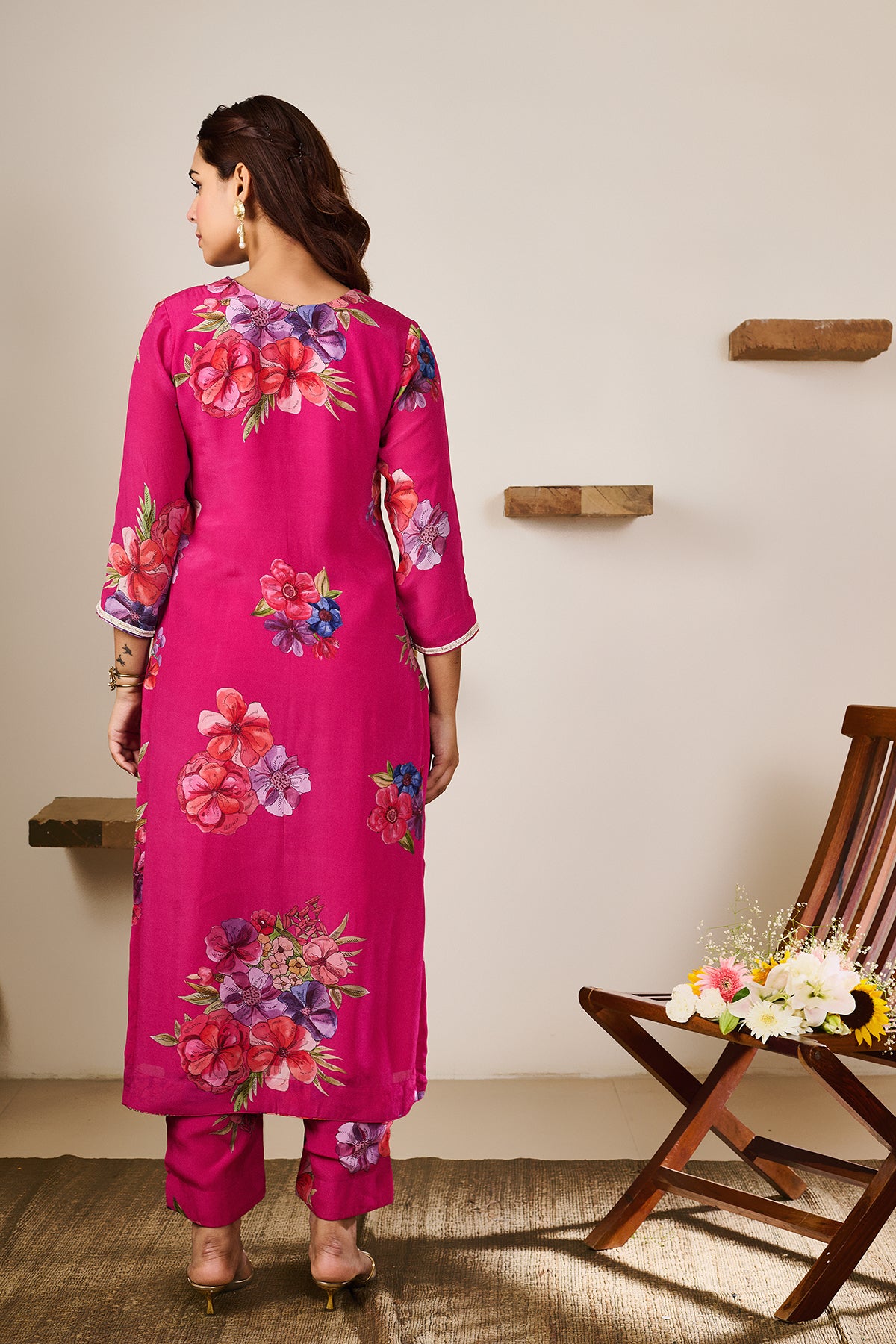 Zoya Hot Pink Hand Embroidered Kurta set of 3