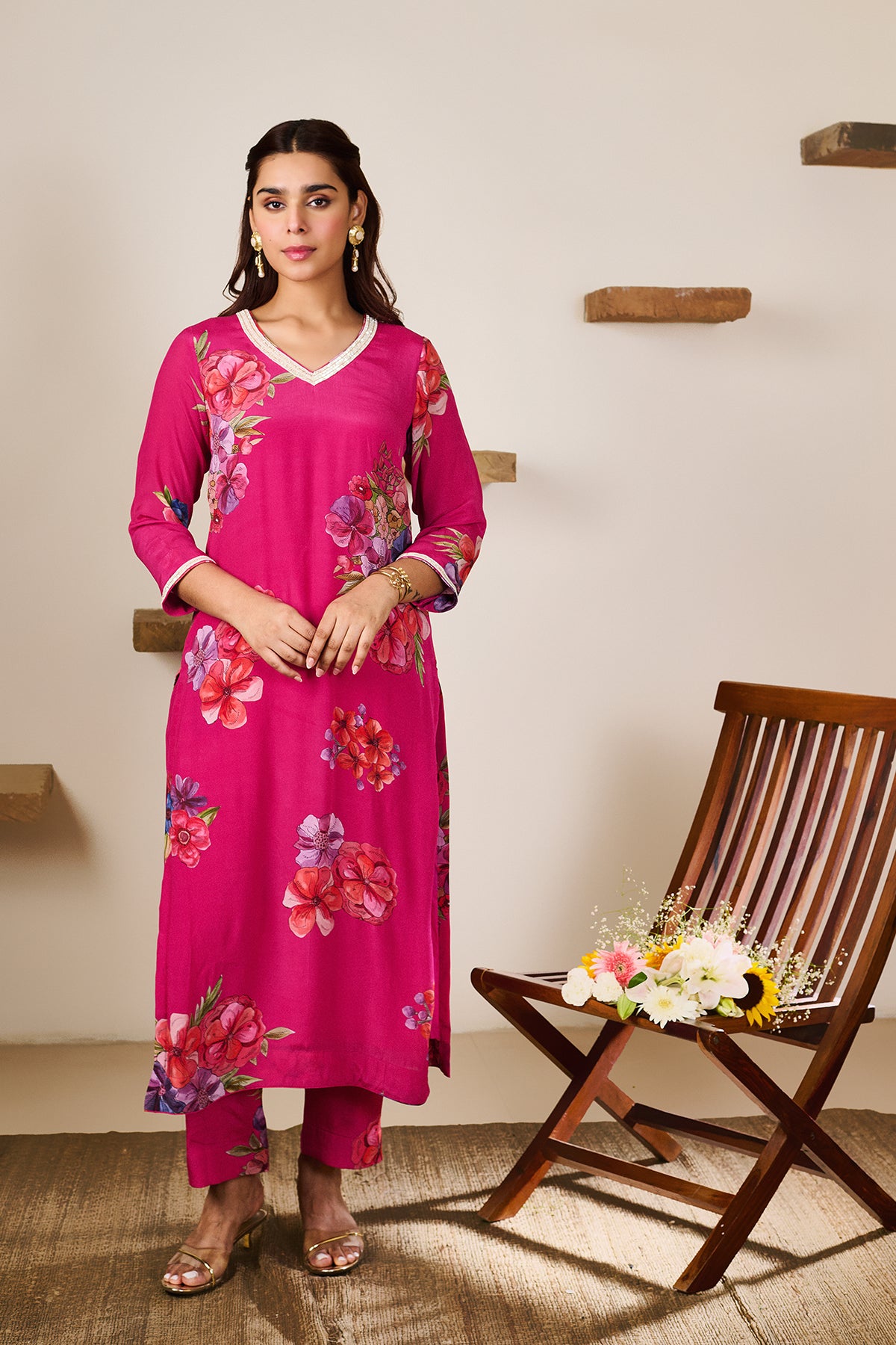 Zoya Hot Pink Hand Embroidered Kurta set of 3