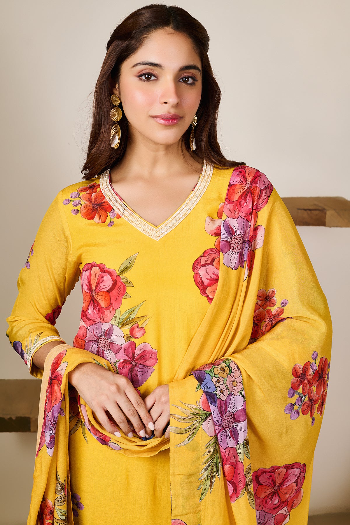 Zoya Yellow Hand Embroidered Kurta set of 3