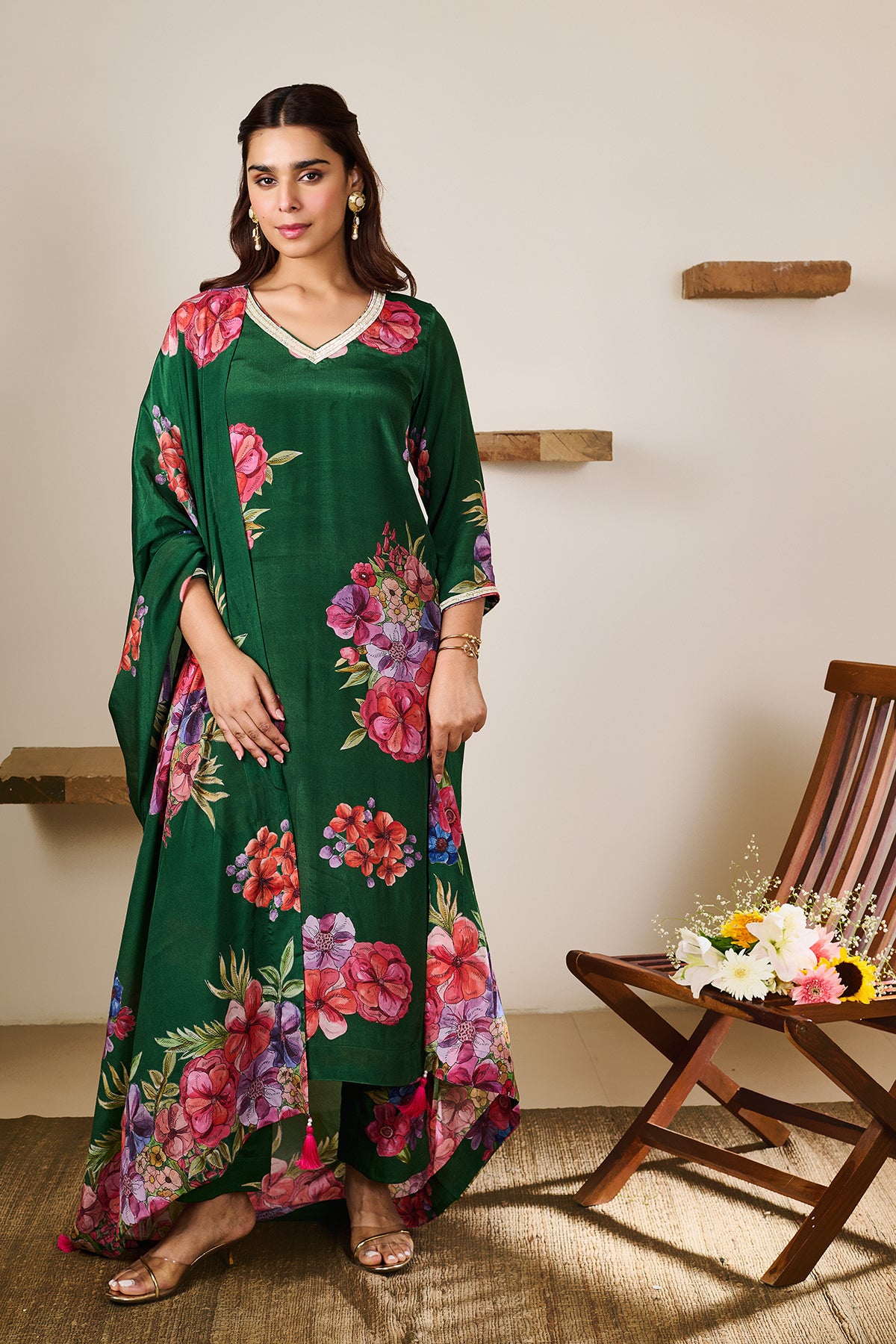 Zoya Green Hand Embroidered Kurta set of 3