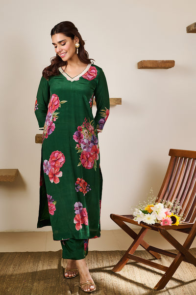 Zoya Green Hand Embroidered Kurta set of 3