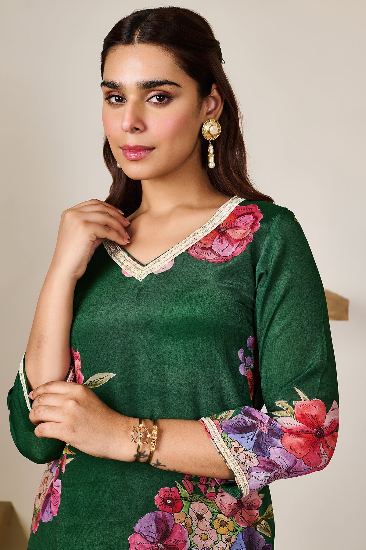 Zoya Green Hand Embroidered Kurta set of 3