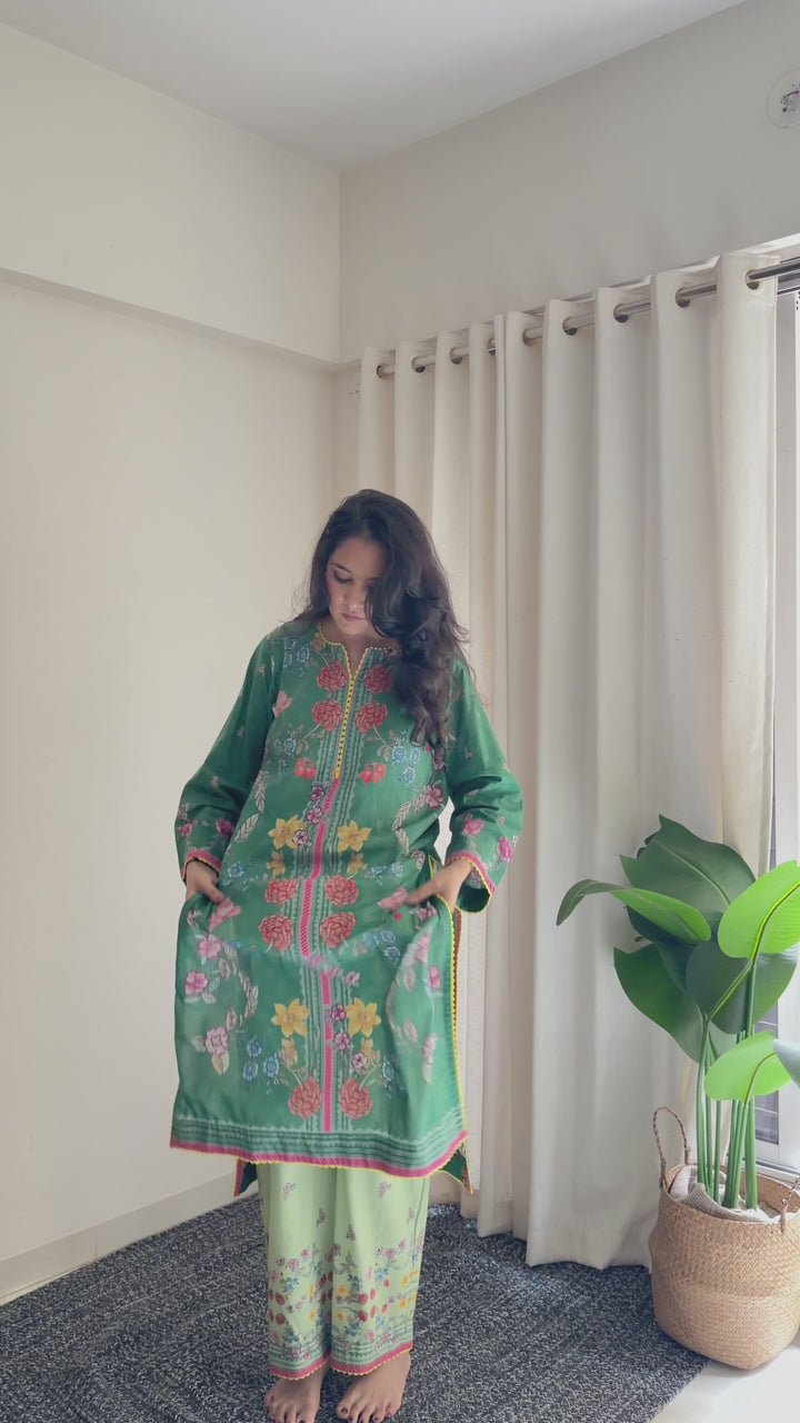 Jugni Green Kurta with Palazzo and Dupatta Set of 3
