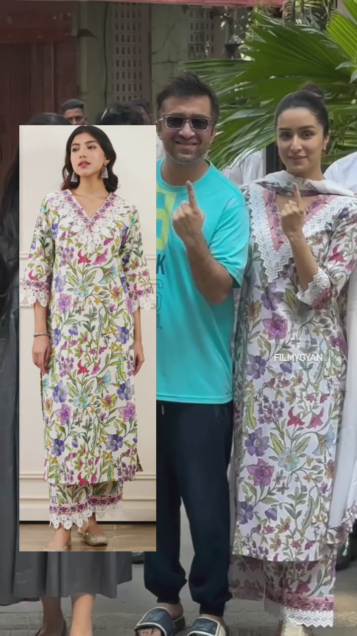 Shraddha Kapoor In Gul-Bahaar Straight KURTA WITH PALAZZO AND DUPATTA- SET OF 3