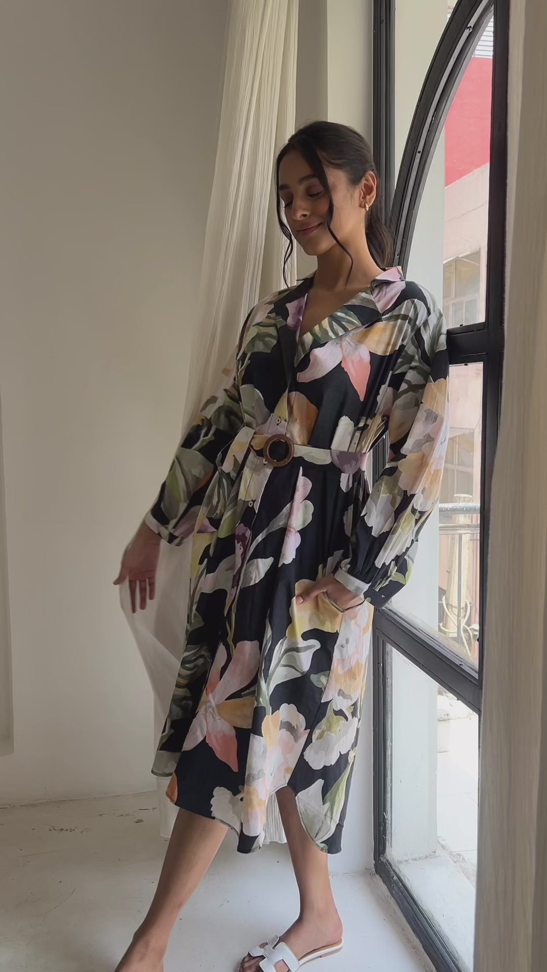 Black Abstract Trench Shirt Dress