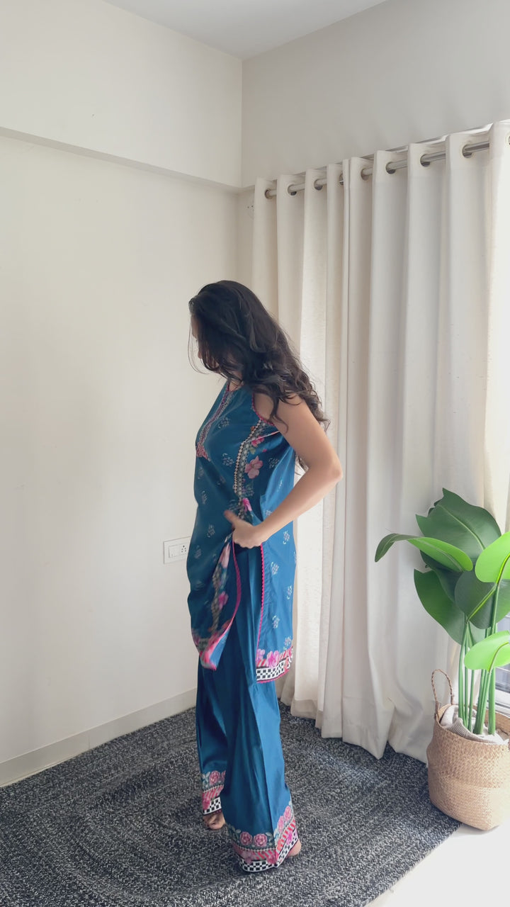 Jugni Blue Sleeveless Kurta with Farshi Salwar Set of 3