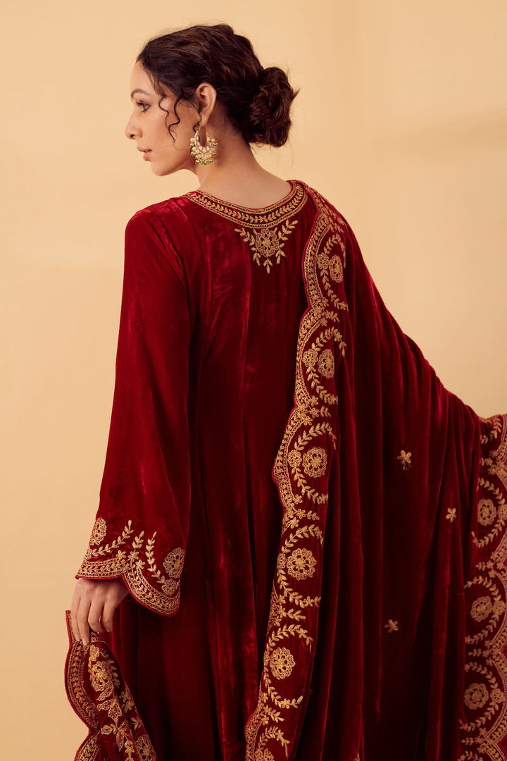 Naveli Deep Red Zari Embroidered Anarkali with Salwar set