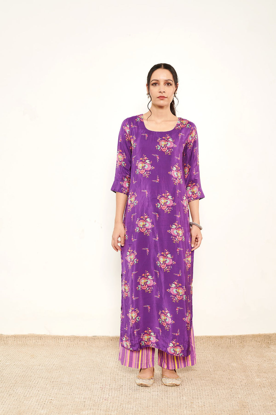 Purple Bahaar Kurta Palazzo- Set of 3