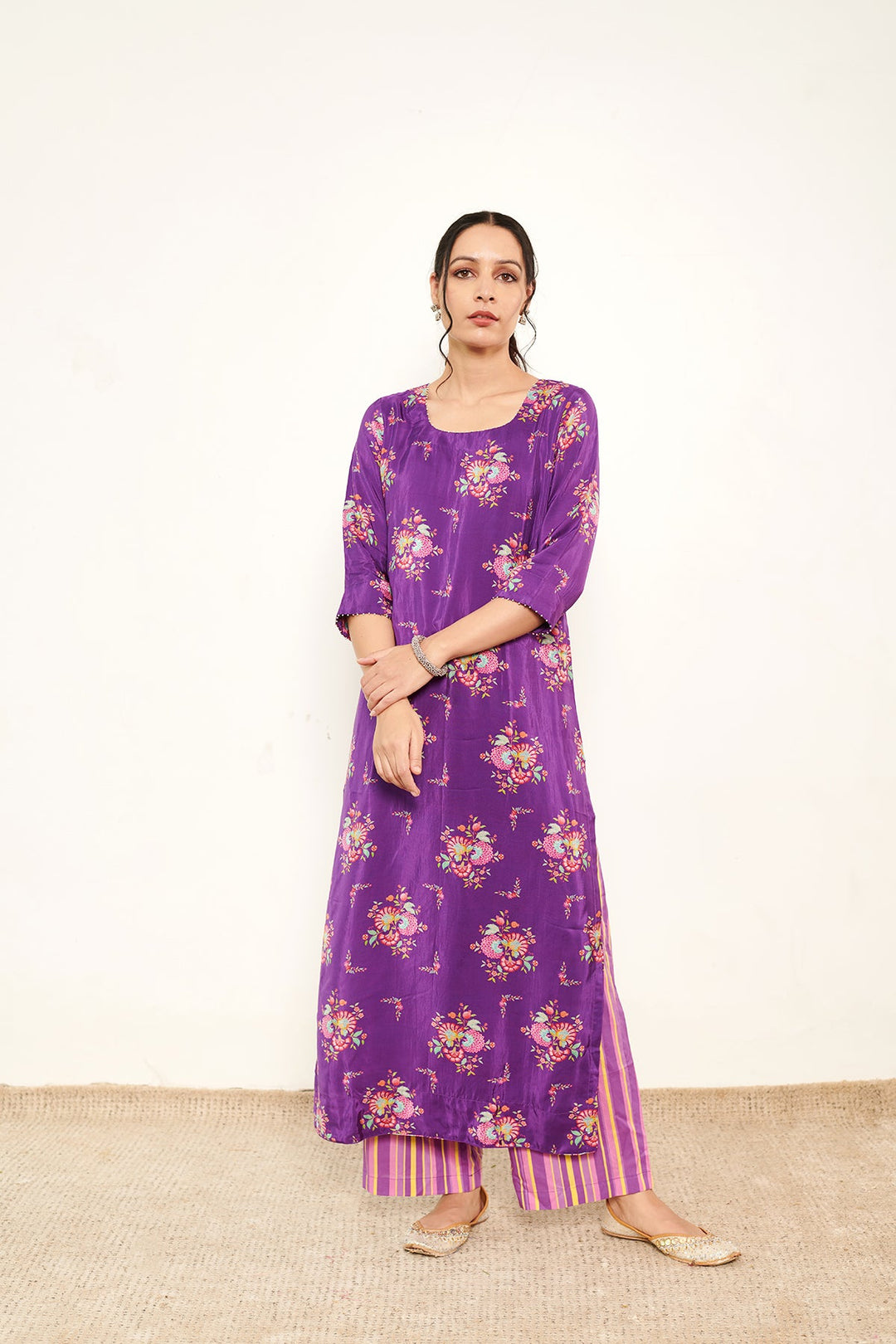 Purple Bahaar Kurta Palazzo- Set of 3
