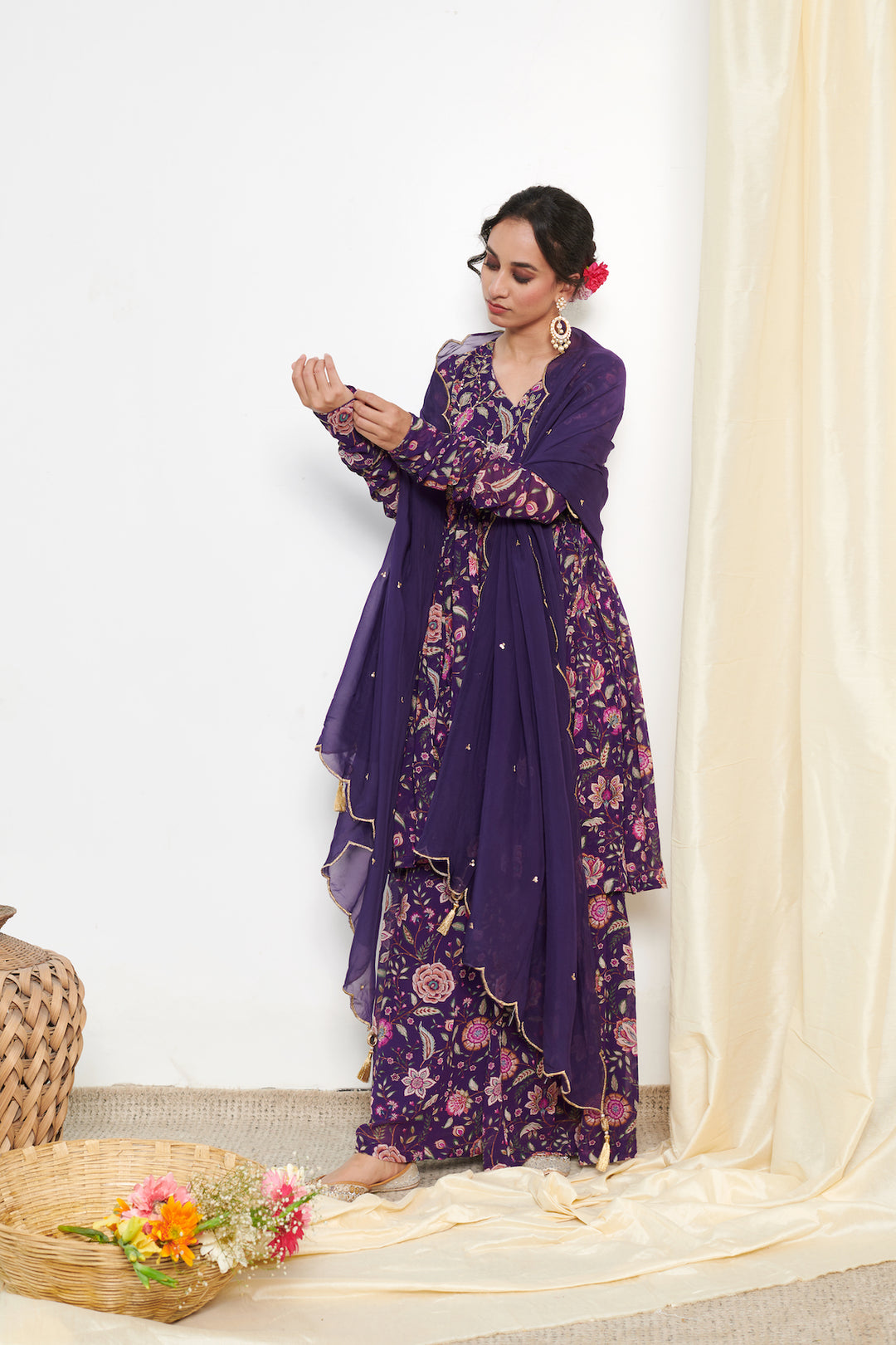 Raag Purple floral printed sharara and Dupatta - SET OF 3