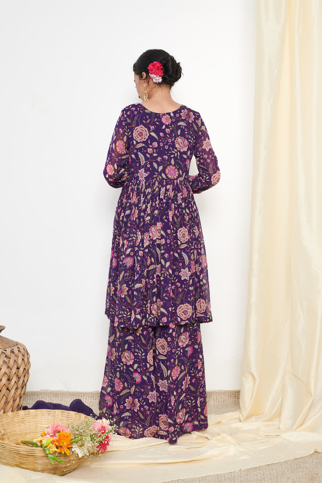 Raag Purple floral printed sharara and Dupatta - SET OF 3