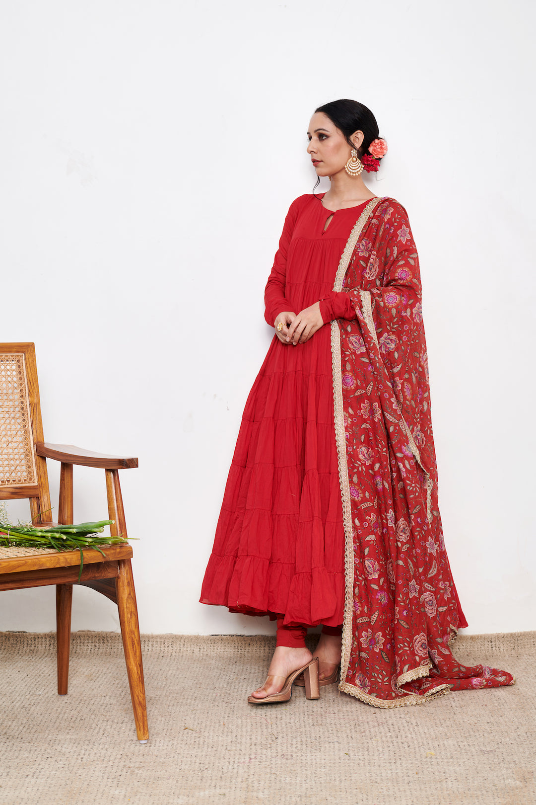 Raag Red Anarkali with Chooridar and Dupatta- set of 3