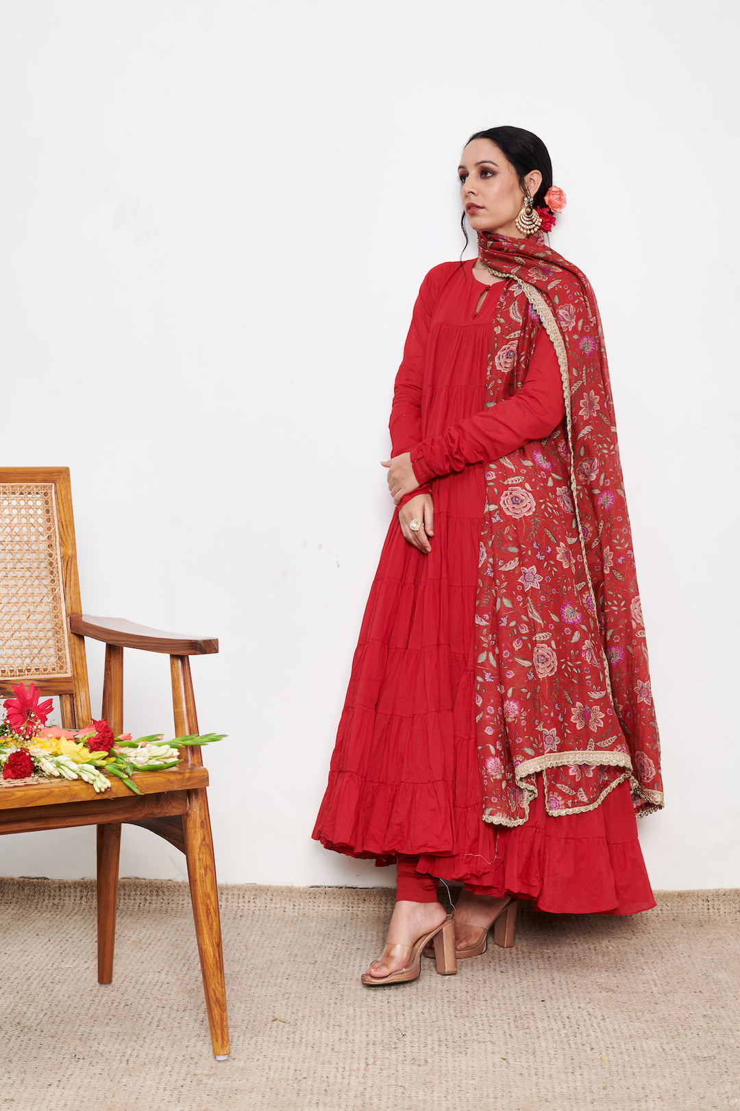 Raag Red Anarkali with Chooridar and Dupatta- set of 3