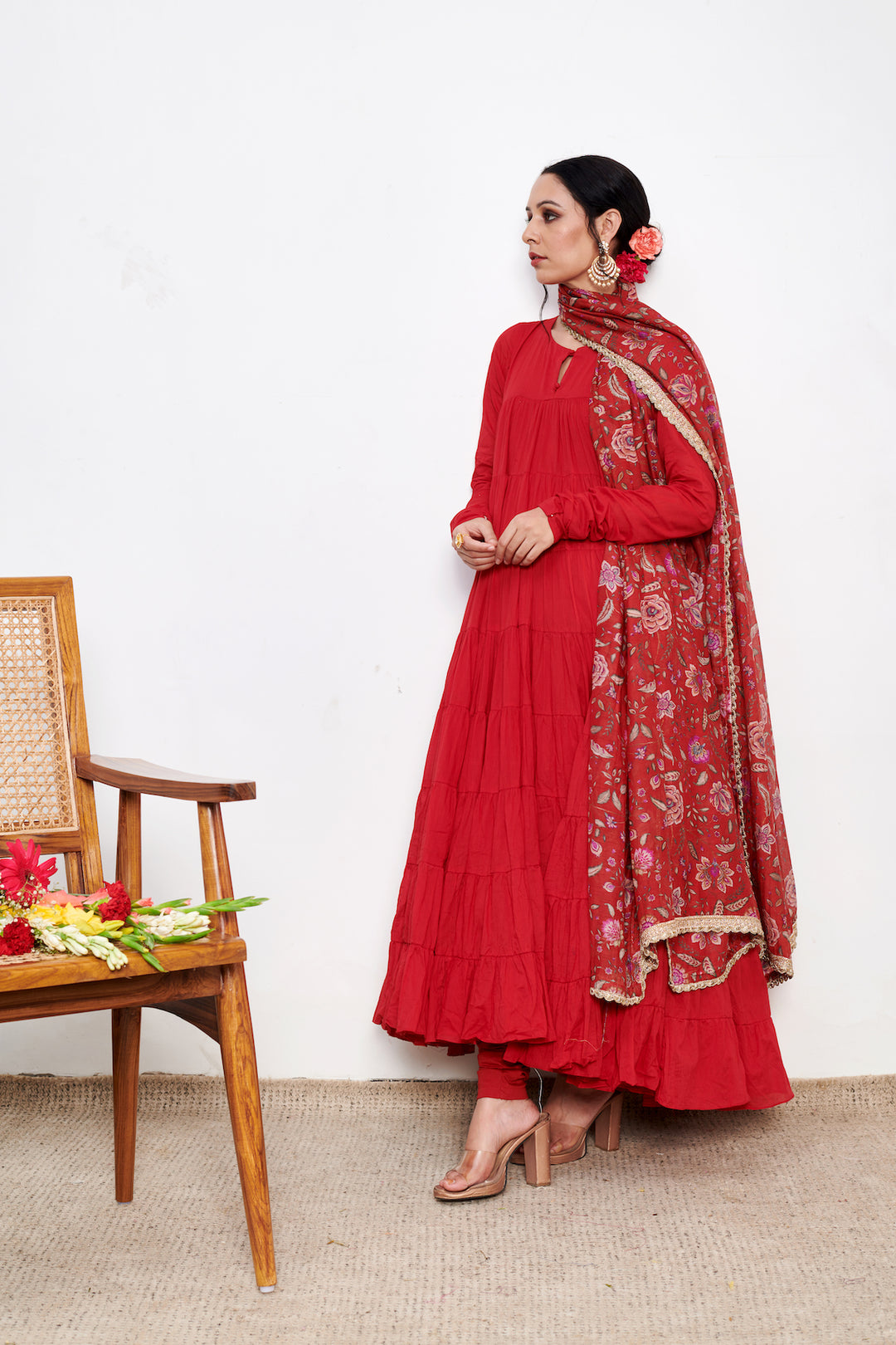 Raag Red Anarkali with Chooridar and Dupatta- set of 3