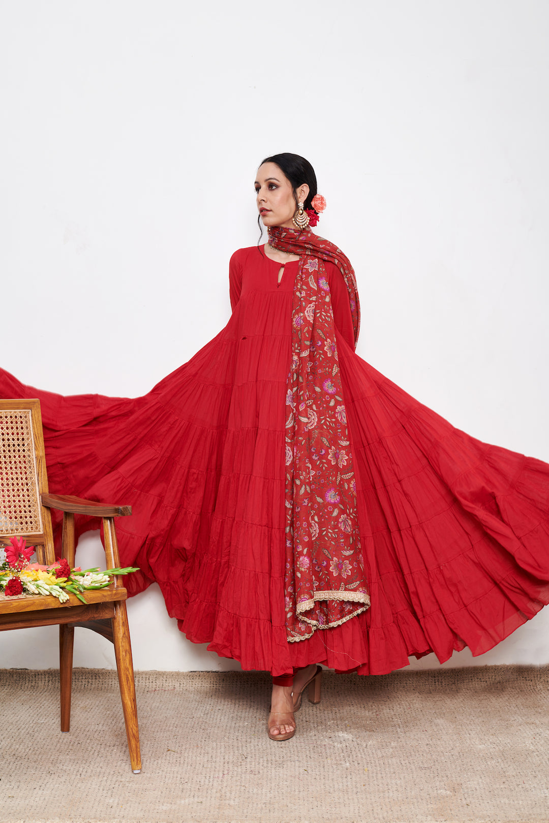 Raag Red Anarkali with Chooridar and Dupatta- set of 3