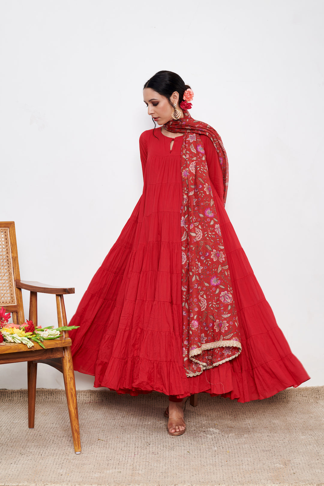 Raag Red Anarkali with Chooridar and Dupatta- set of 3