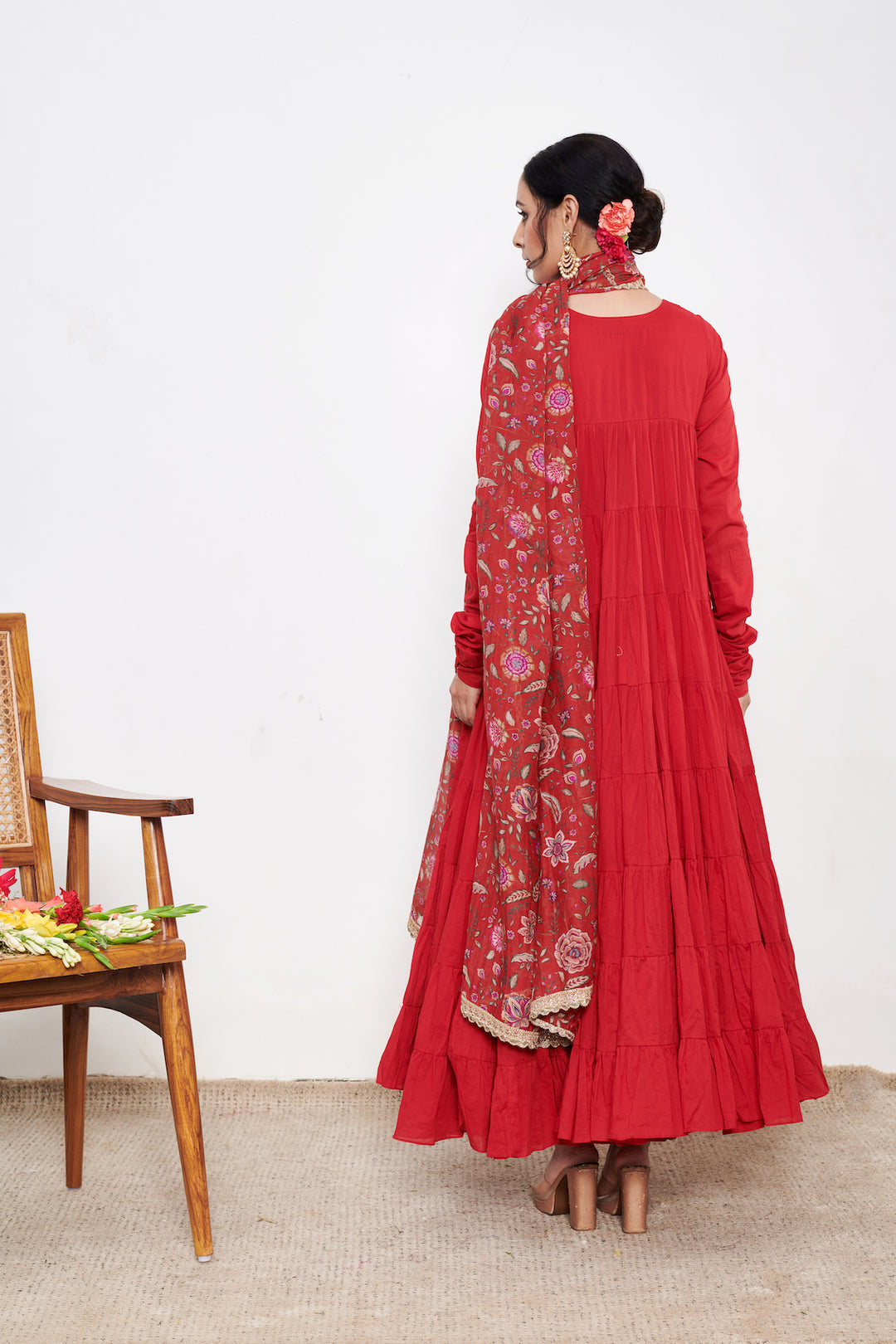 Raag Red Anarkali with Chooridar and Dupatta- set of 3
