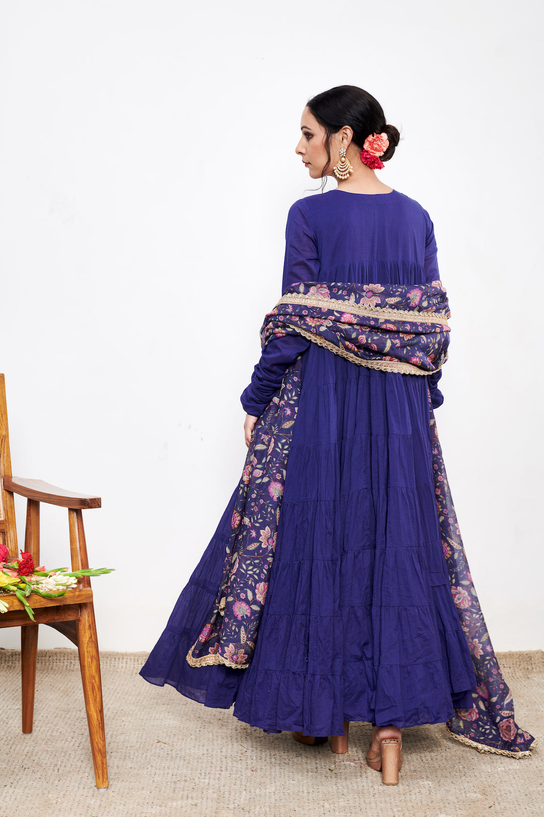 Raag Blue Anarkali with Chooridar and Dupatta- set of 3