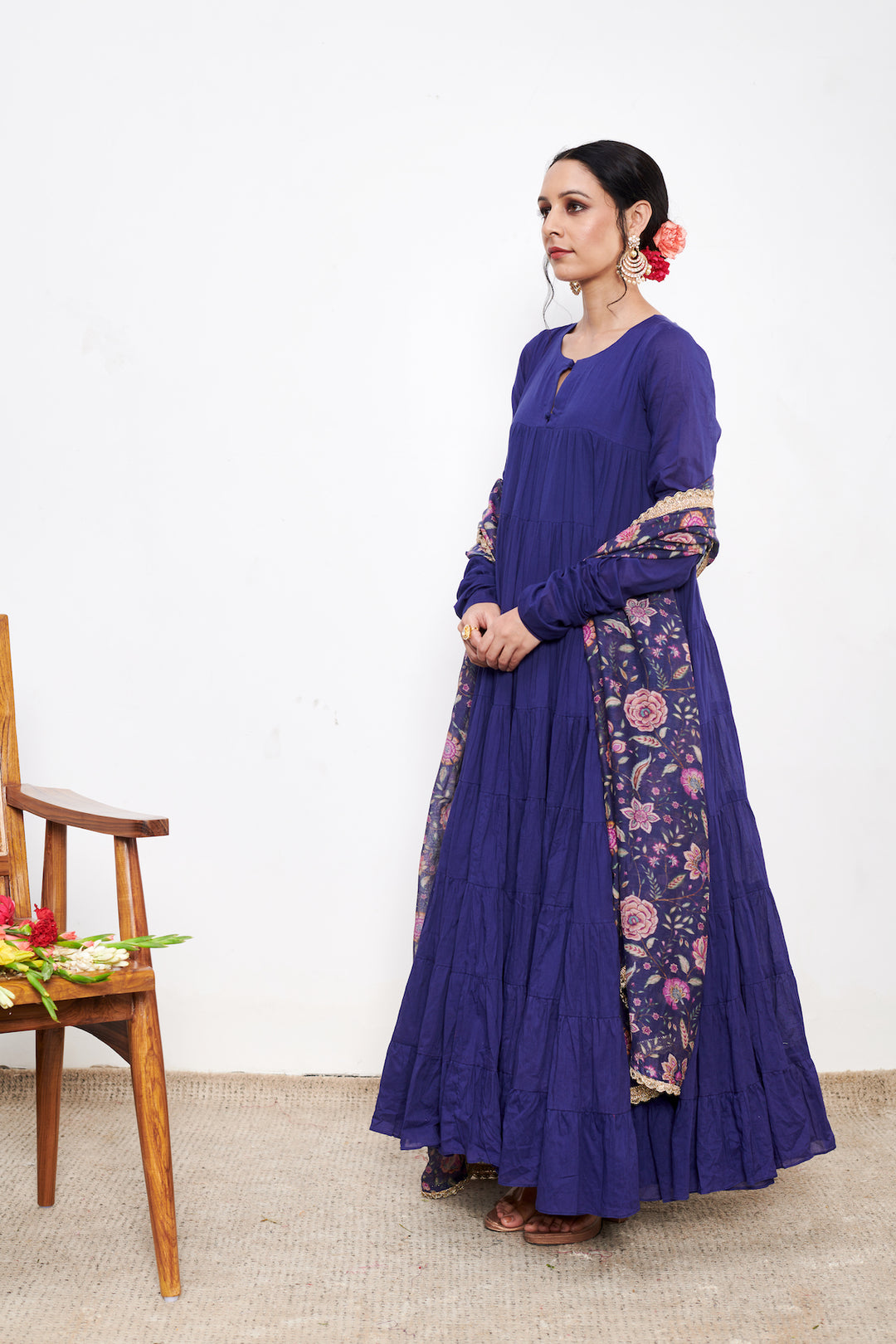 Raag Blue Anarkali with Chooridar and Dupatta- set of 3