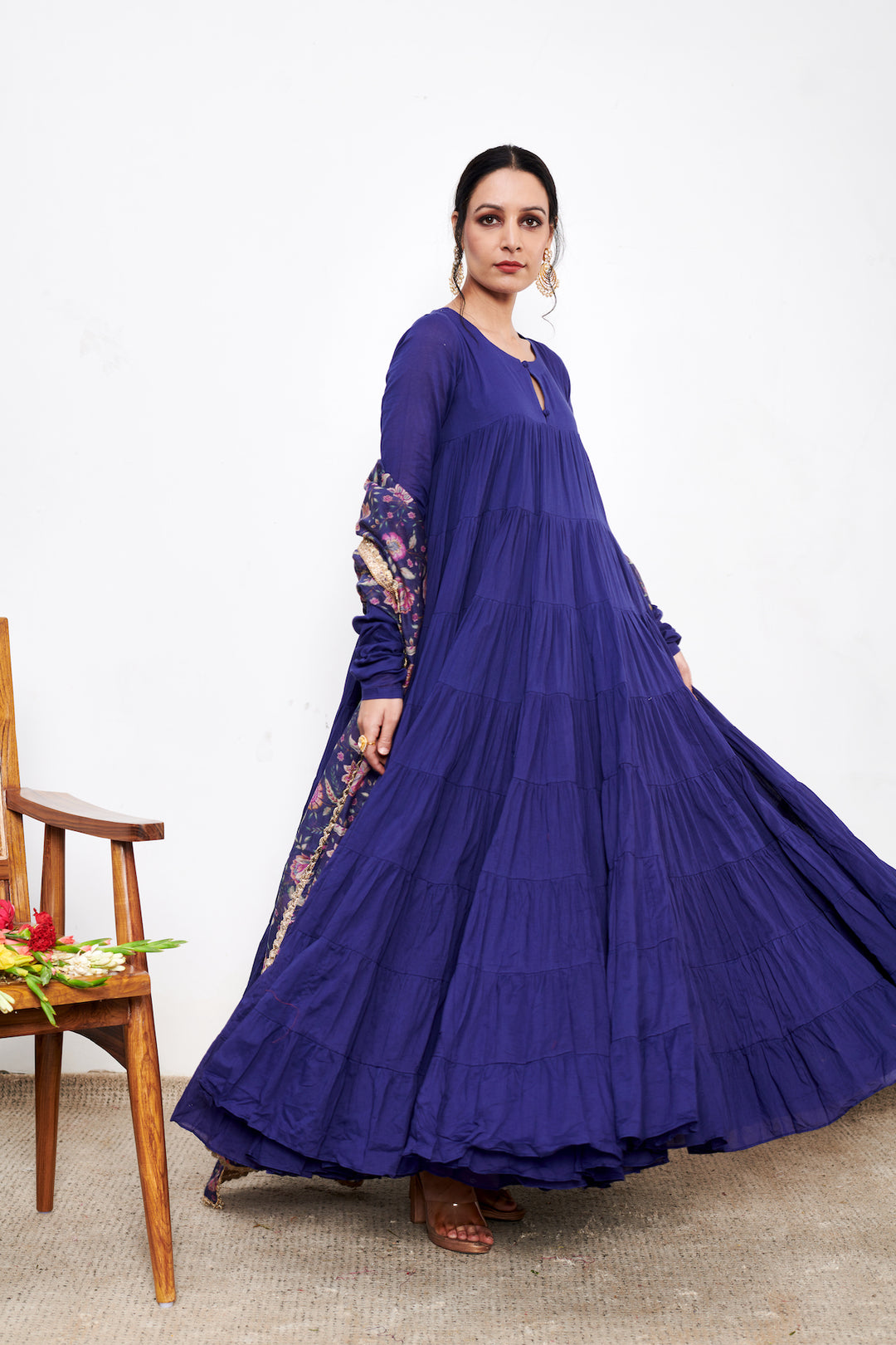 Raag Blue Anarkali with Chooridar and Dupatta- set of 3