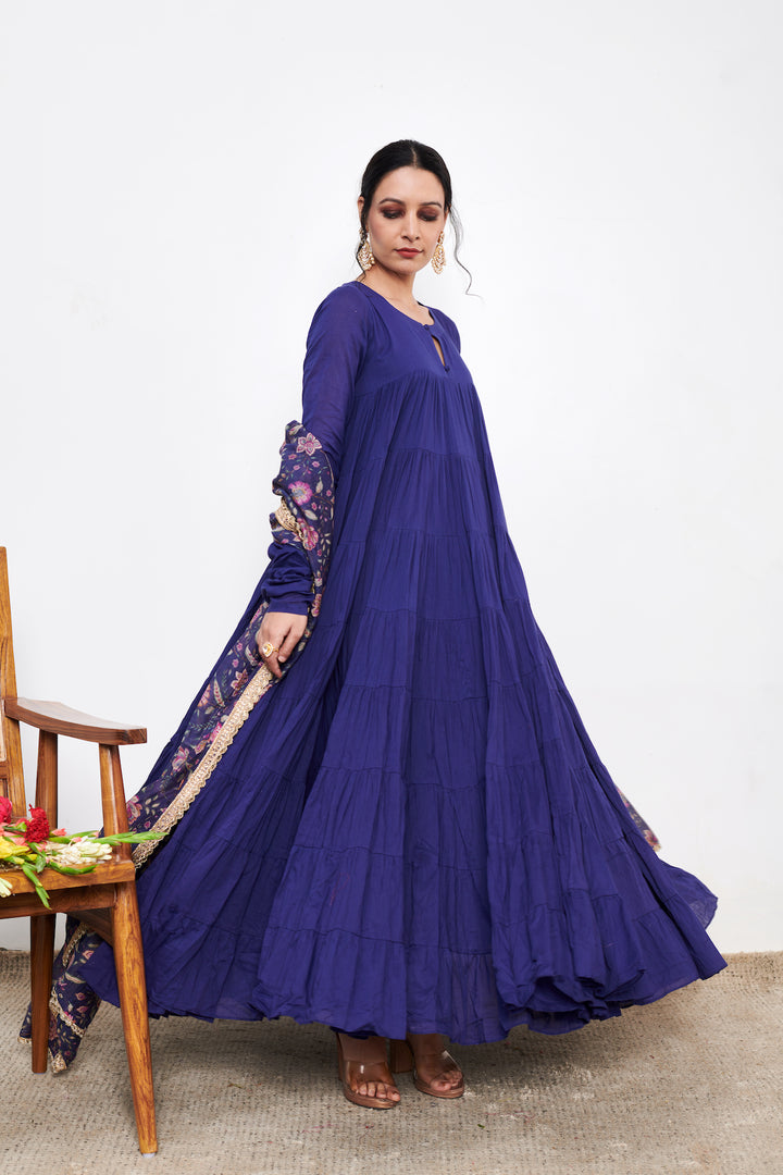 Raag Blue Anarkali with Chooridar and Dupatta- set of 3