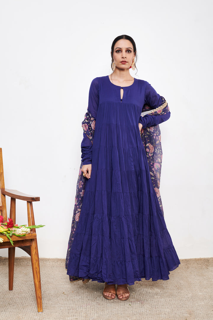 Raag Blue Anarkali with Chooridar and Dupatta- set of 3