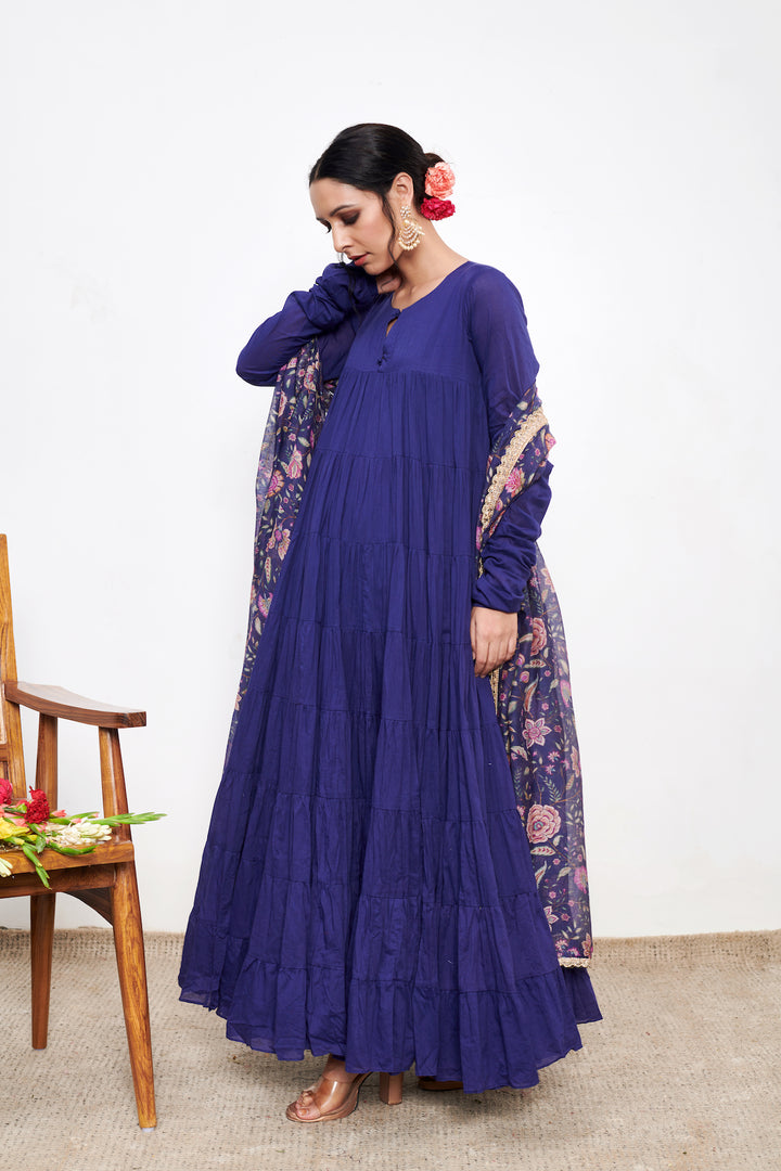 Raag Blue Anarkali with Chooridar and Dupatta- set of 3