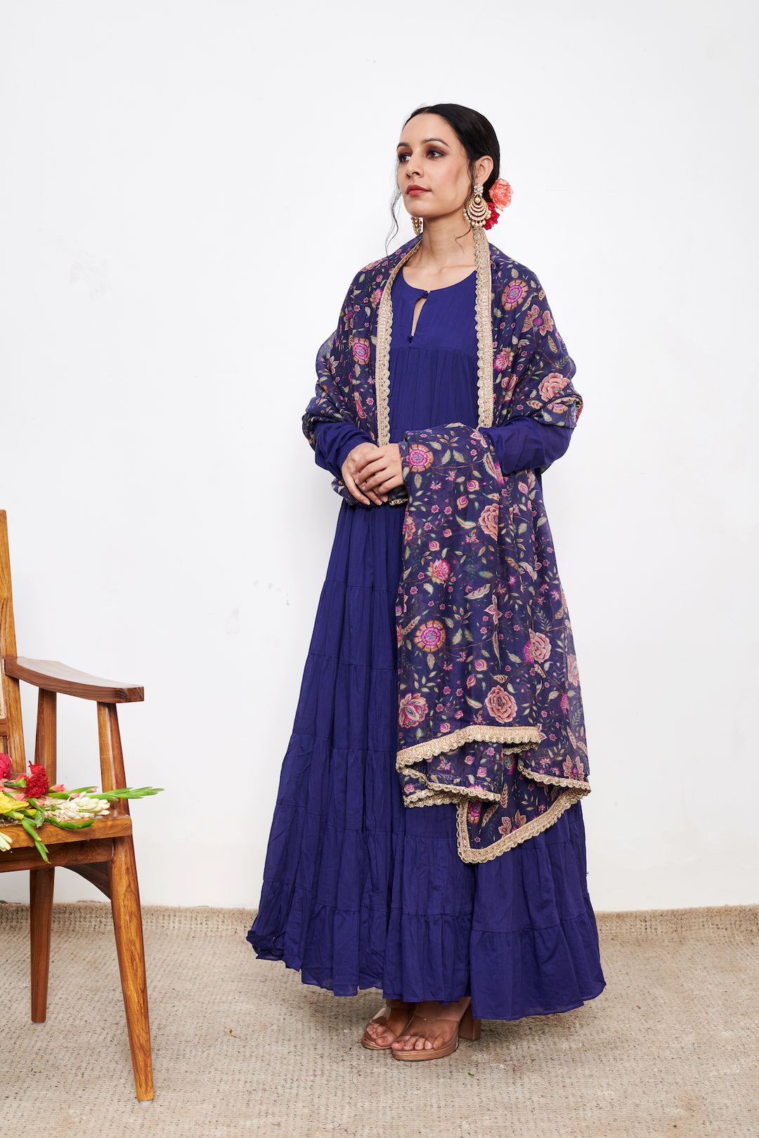 Raag Blue Anarkali with Chooridar and Dupatta- set of 3