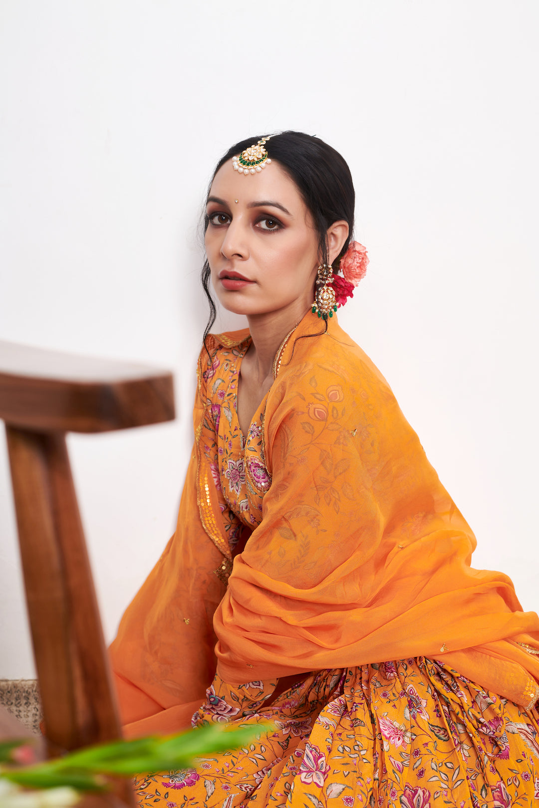Raag Orange White Floral print Lehenga with Floral print Blouse and Dupatta - Set of 3