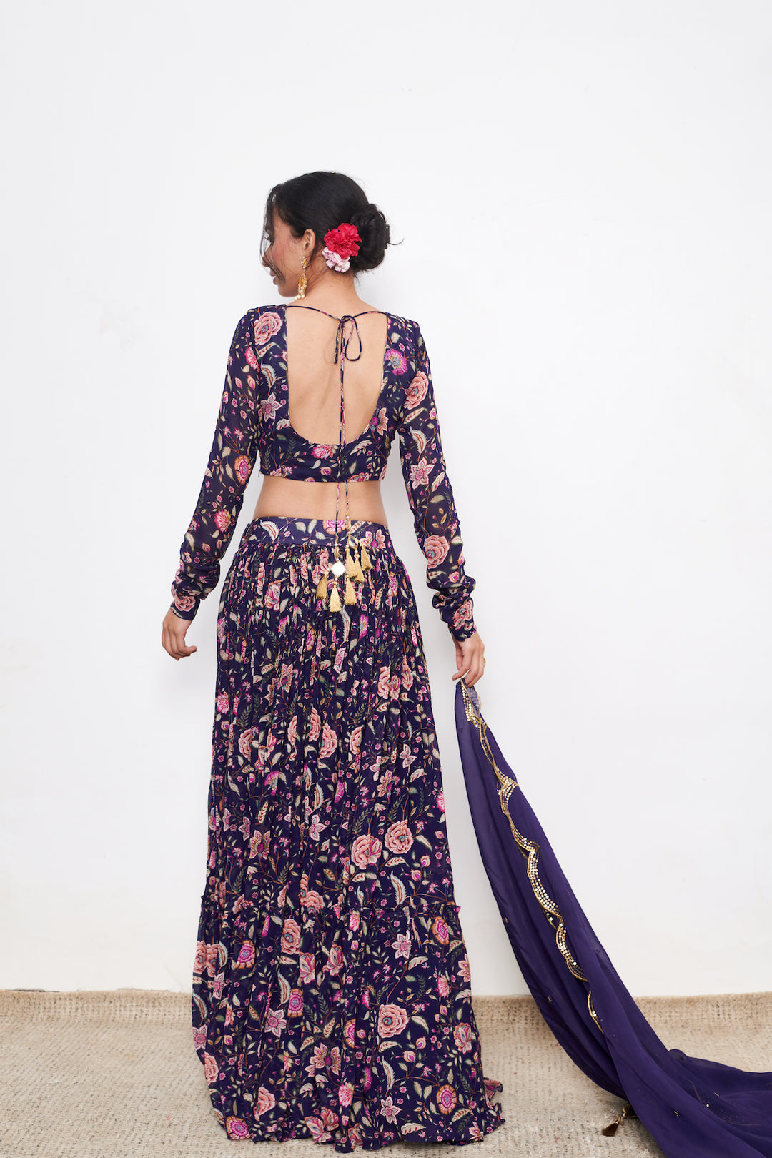 Raag Blue Floral print Lehenga with Floral print Blouse and Dupatta - Set of 3