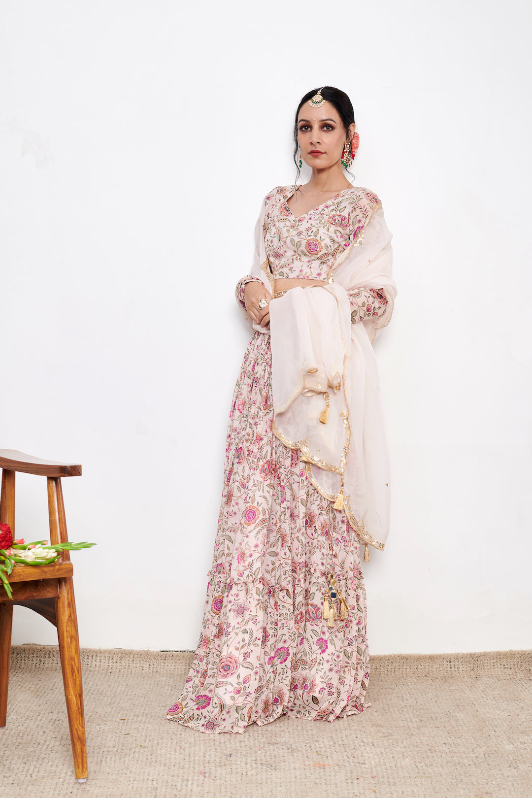 Raag Daisy White Floral print Lehenga with Floral print Blouse and Dupatta - Set of 3