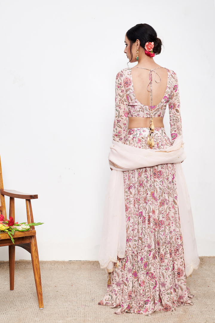 Raag Daisy White Floral print Lehenga with Floral print Blouse and Dupatta - Set of 3