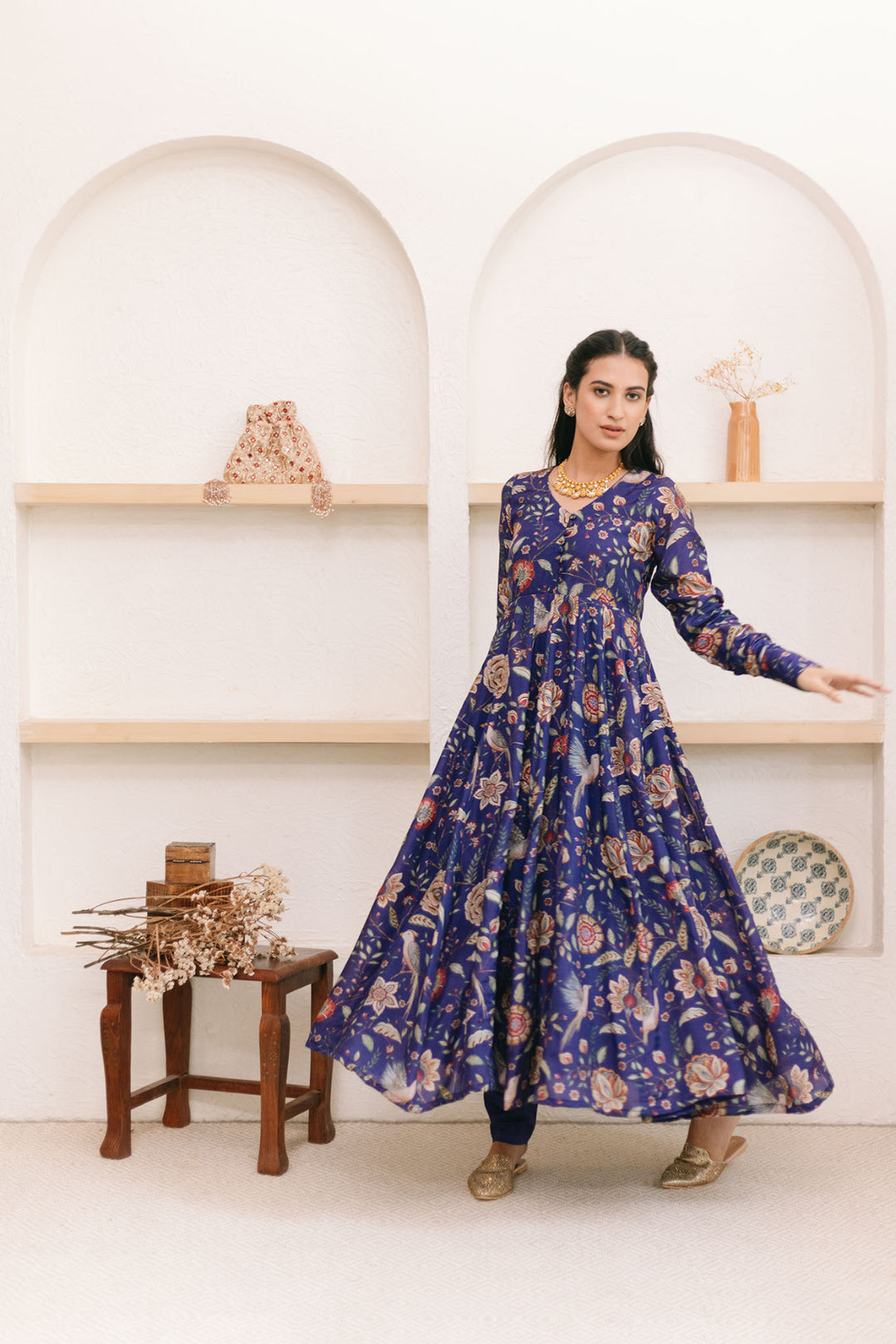 Morocoon Blue printed Anarkali with Chooridar and Dupatta- set of 3