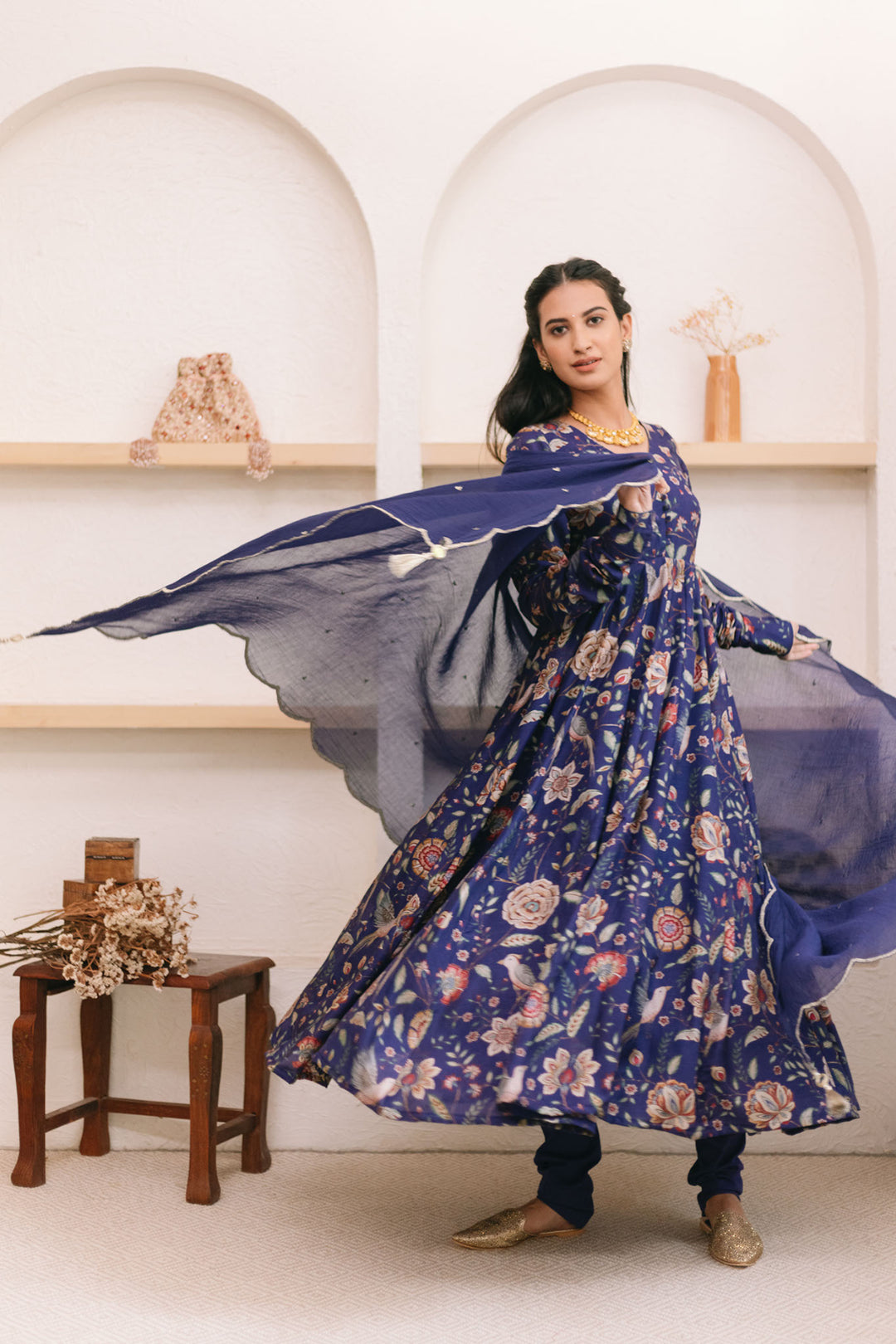 Morocoon Blue printed Anarkali with Chooridar and Dupatta- set of 3