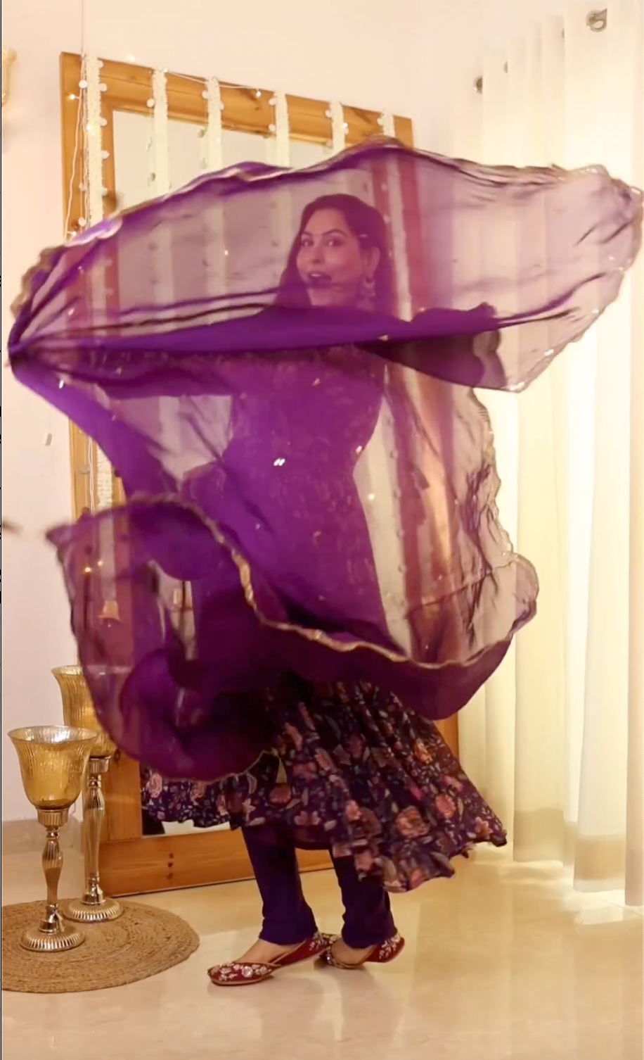 Sakshi in Raag Purple Floral Printed Anarkali with Chooridar and Dupatta- set of 3