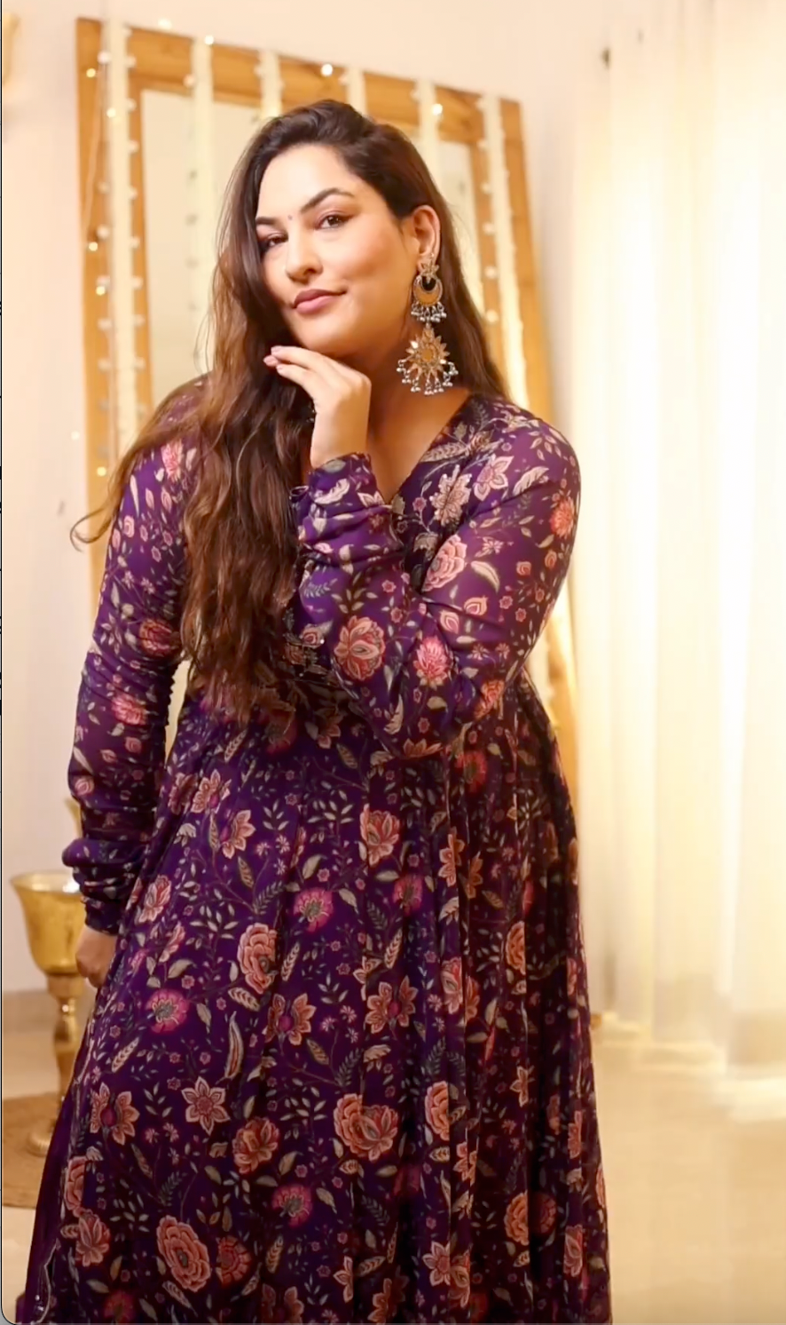 Sakshi in Raag Purple Floral Printed Anarkali with Chooridar and Dupatta- set of 3